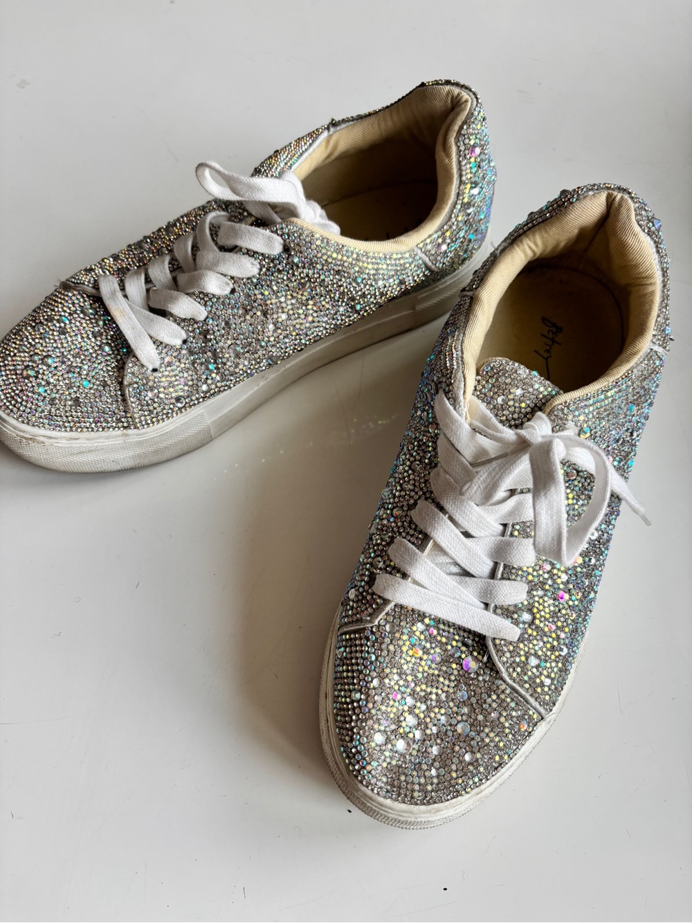 Betsey Johnson Silver Holographic Rhinestone Sneakers - Picture 2 of 6